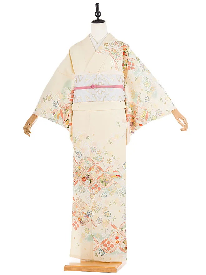 訪問着 japanstyle 黄色 七宝×桜 S 6454
