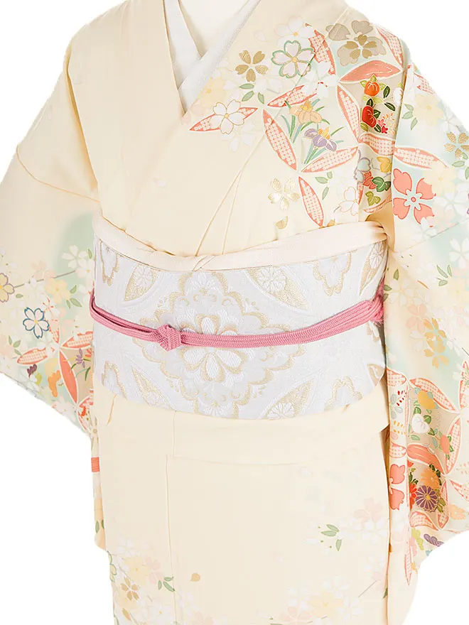 訪問着 japanstyle 黄色 七宝×桜 S 6454
