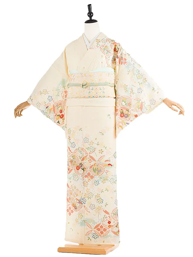訪問着 japanstyle 黄色 七宝×桜 S 6455