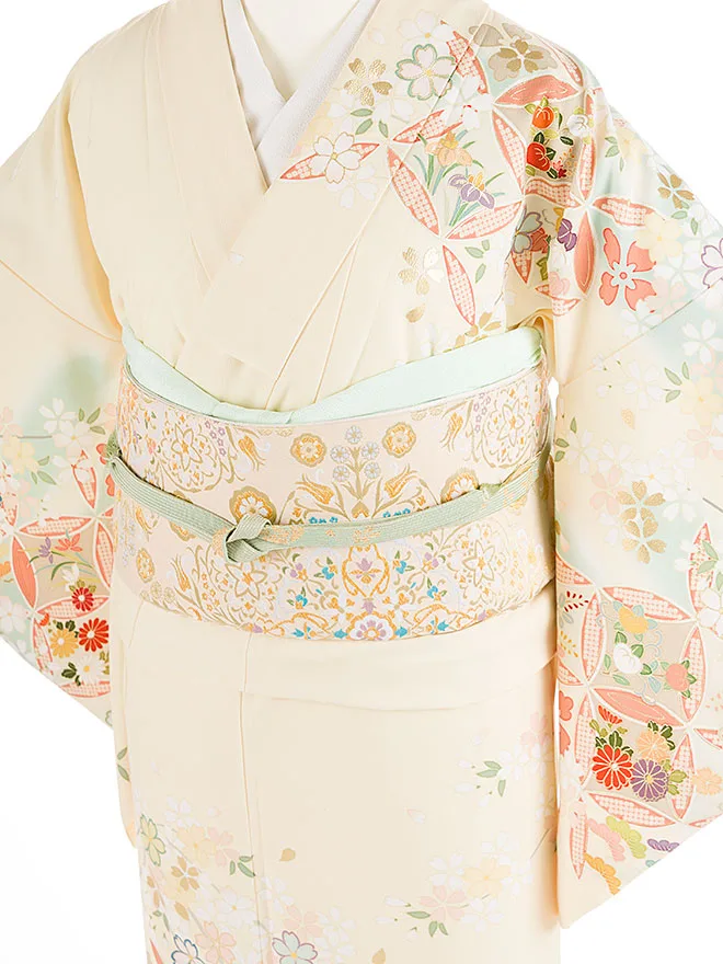 訪問着 japanstyle 黄色 七宝×桜 S 6455