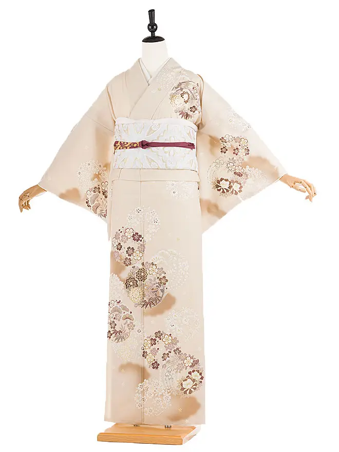 訪問着 japanstyle 茶 華紋×菊 M 6462