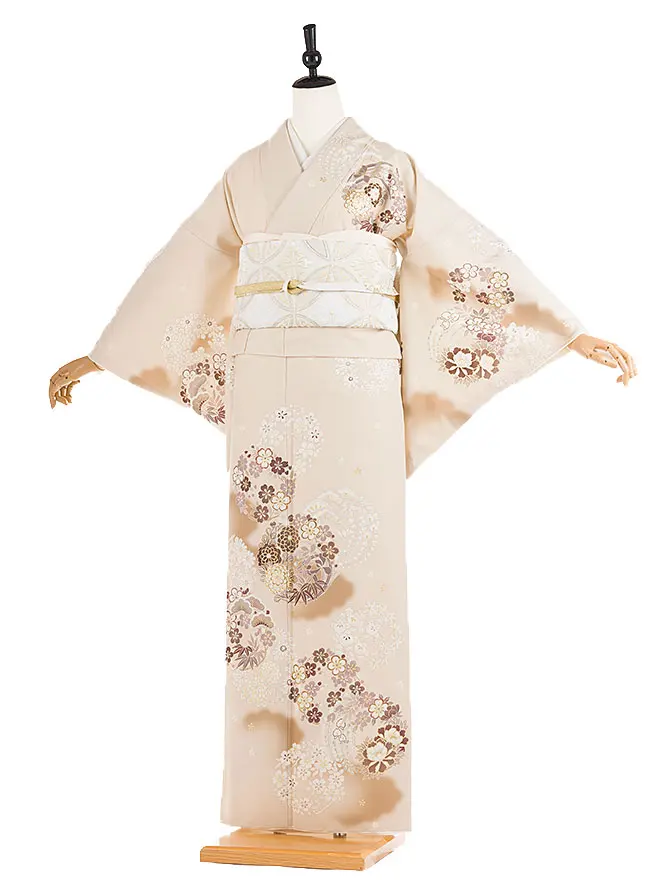 訪問着 japanstyle 茶 華紋×菊 M 6463