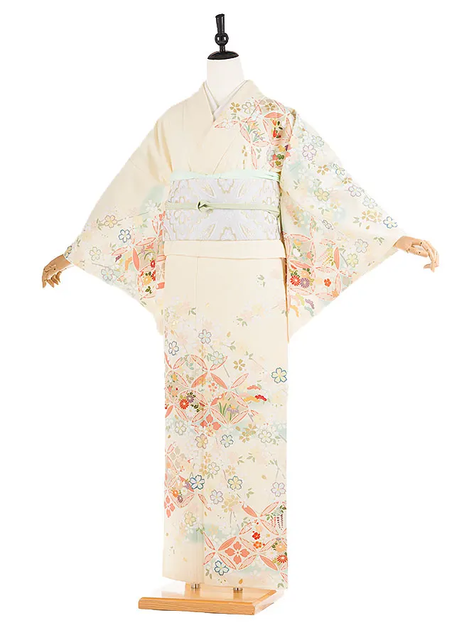 訪問着 japanstyle 黄色 七宝×桜 幅広 6470