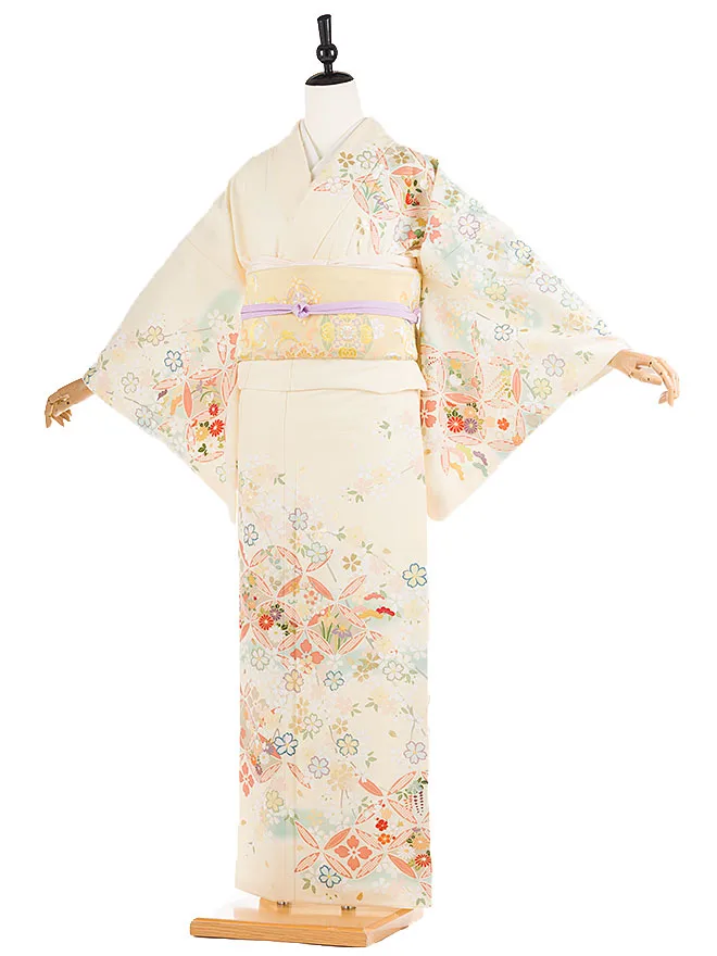 訪問着 japanstyle 黄色 七宝×桜 幅広 6472
