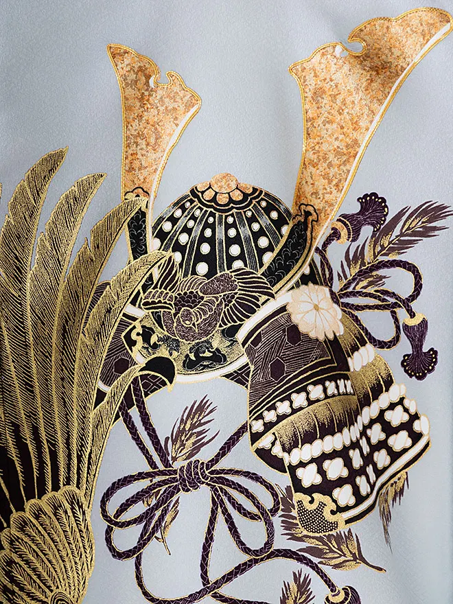 【金彩GOLD】男児産着 鷹 薄青 日本製 0111