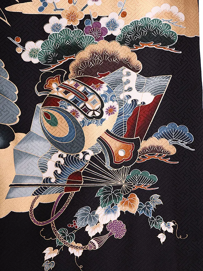  男児産着(お宮参り)  正絹 黒 鷹 0120