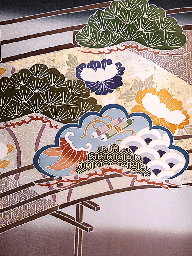  男児産着(お宮参り)  正絹 黒 鷹 0122