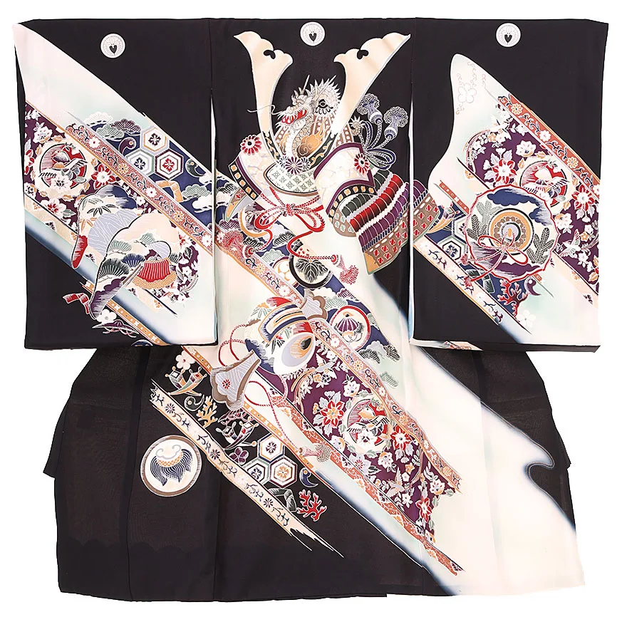  男児産着(お宮参り)  正絹 黒 兜 0123