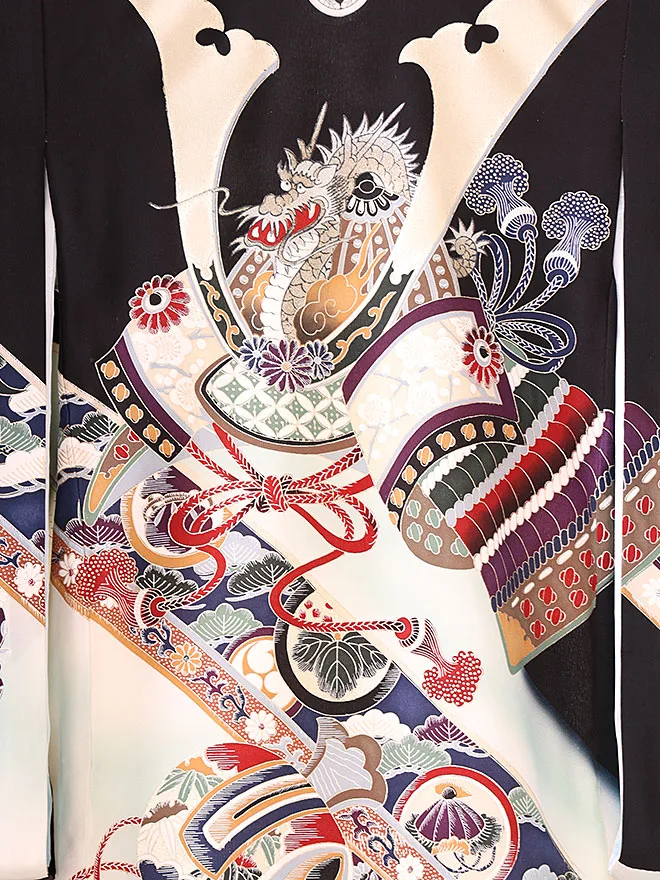  男児産着(お宮参り)  正絹 黒 兜 0123