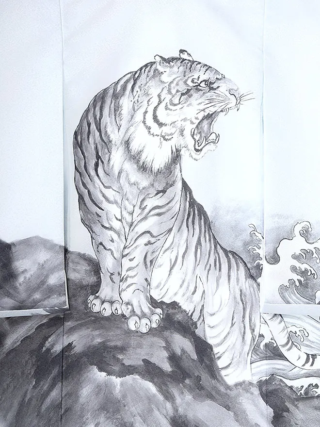 男児産着(お宮参り) 墨絵風 虎 薄水色 0126