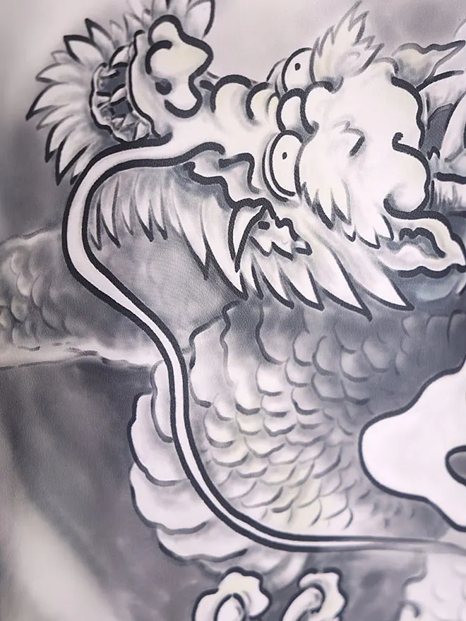 男児産着(お宮参り) 墨絵風 竜 白 0127