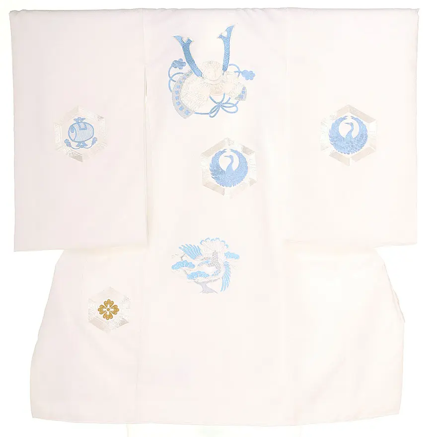男児産着(お宮参り) 白 水色刺繍 0128