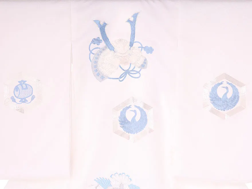 男児産着(お宮参り) 白 水色刺繍 0128