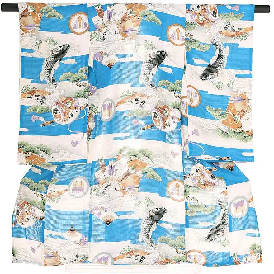 【絽】アンティーク 産着 立波吉祥松文 0129