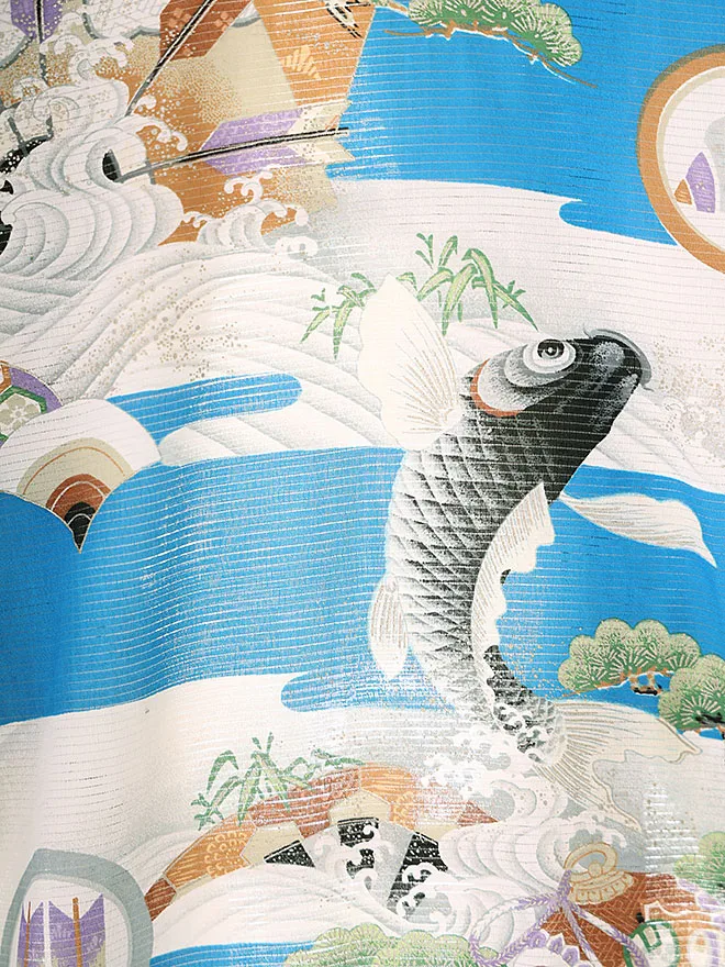 【絽】アンティーク 産着 立波吉祥松文 0129