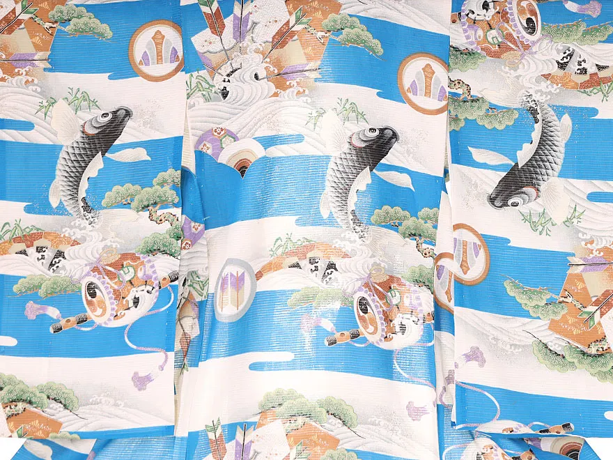 【絽】アンティーク 産着 立波吉祥松文 0129