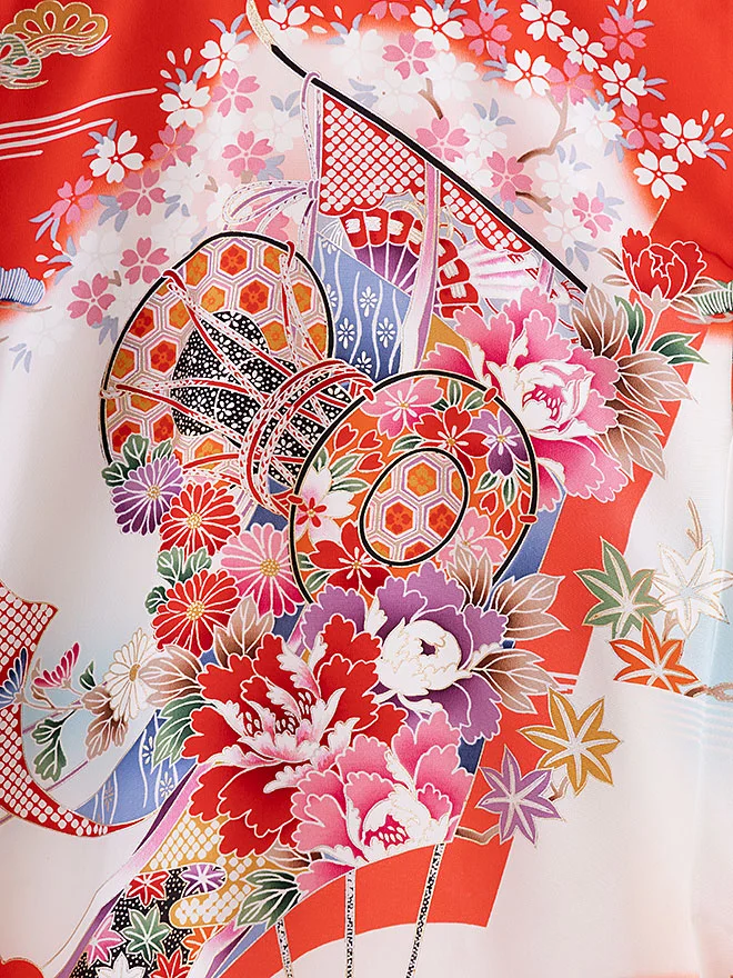 女児産着(お宮参り) 日本製 正絹 赤 0111