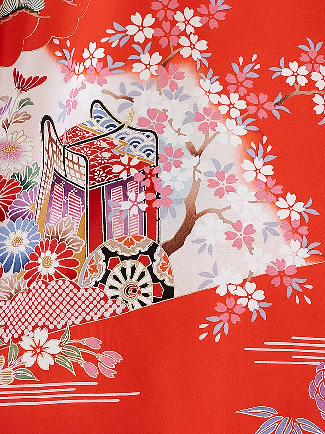 女児産着(お宮参り) 日本製 正絹 赤 0111