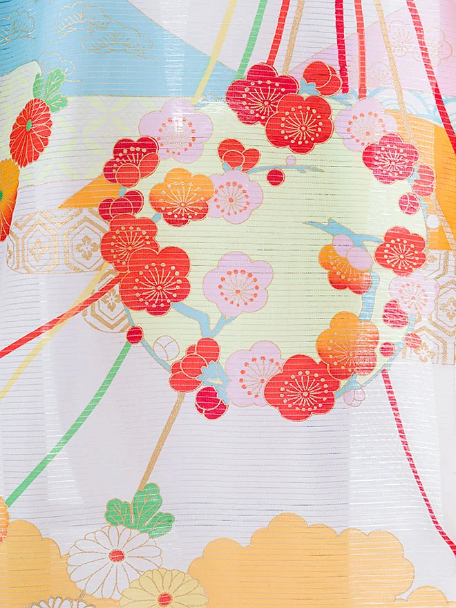 【絽】正絹 女児産着(お宮参り)牡丹菊 白×黄 0112