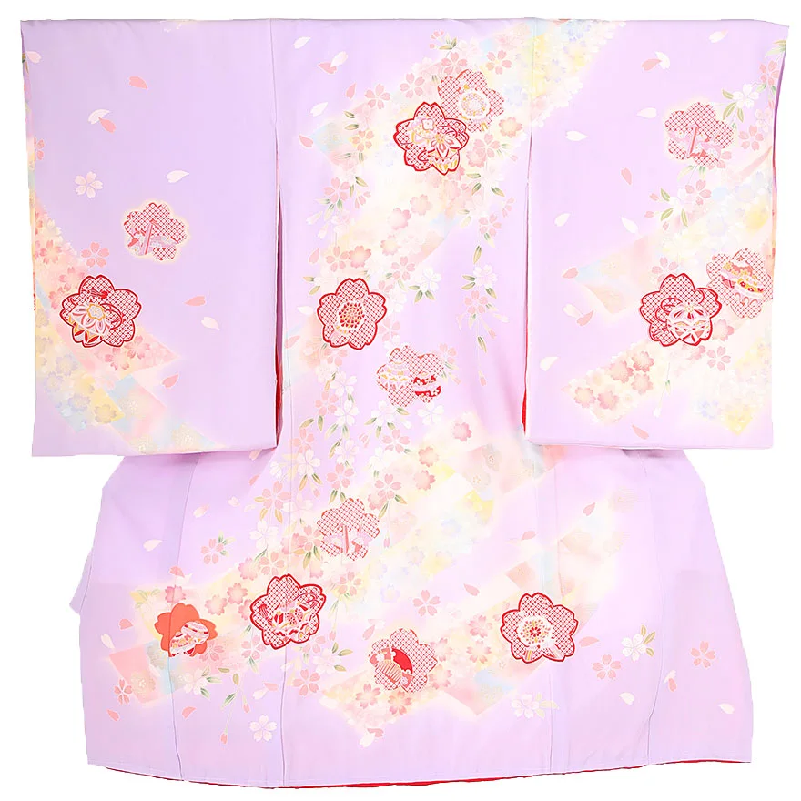 女児産着(お宮参り)正絹 藤色 桜 0116