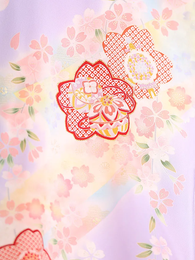 女児産着(お宮参り)正絹 藤色 桜 0116
