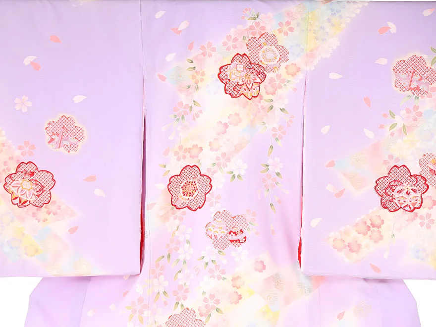 女児産着(お宮参り)正絹 藤色 桜 0116