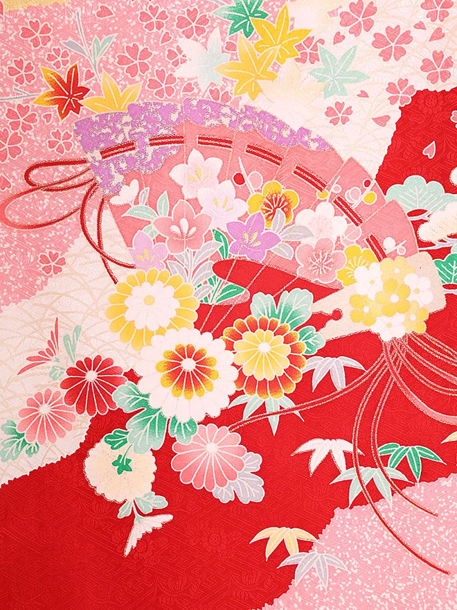 正絹 京友禅 伝統多色染 王朝扇面毬文  0117