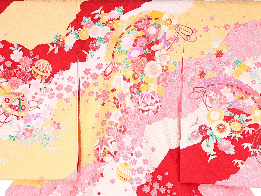 正絹 京友禅 伝統多色染 王朝扇面毬文  0117