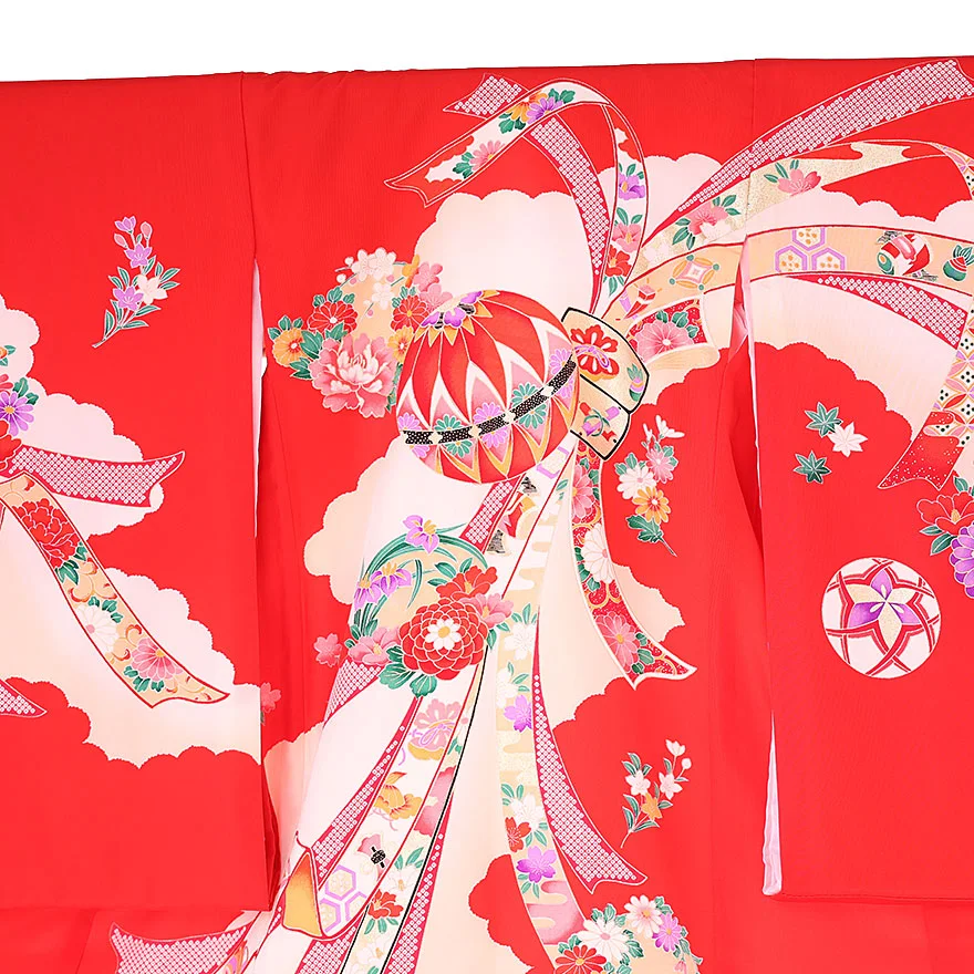 正絹 女児産着 赤 熨斗鞠  0120