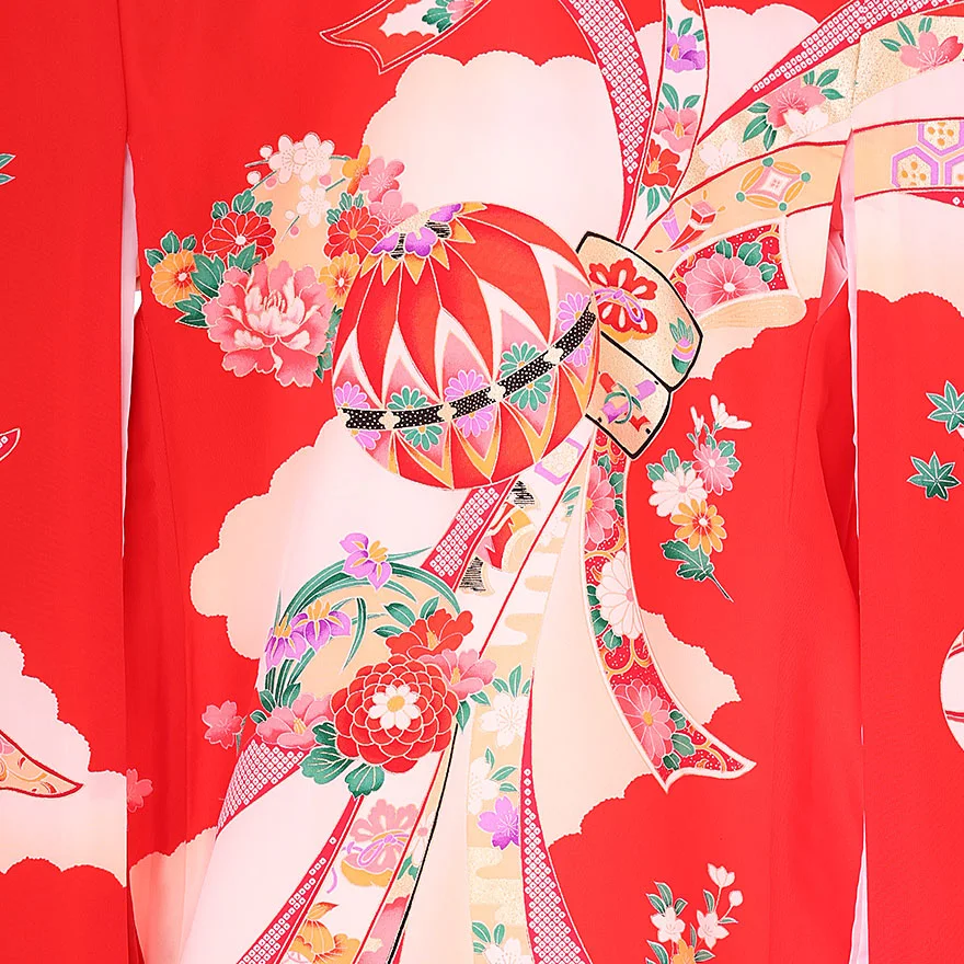 正絹 女児産着 赤 熨斗鞠  0120