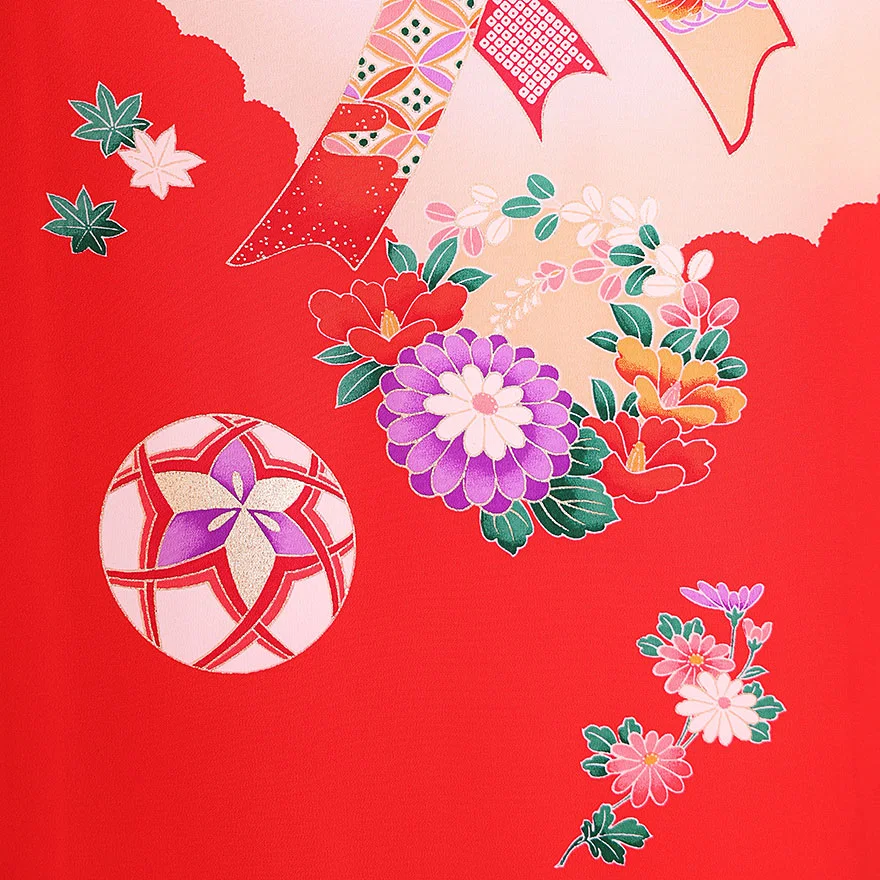正絹 女児産着 赤 熨斗鞠  0120