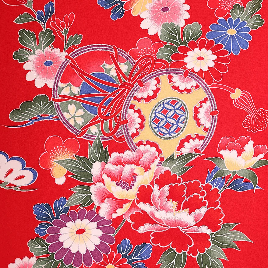 正絹 女児産着 赤 蝶鞠牡丹  0121