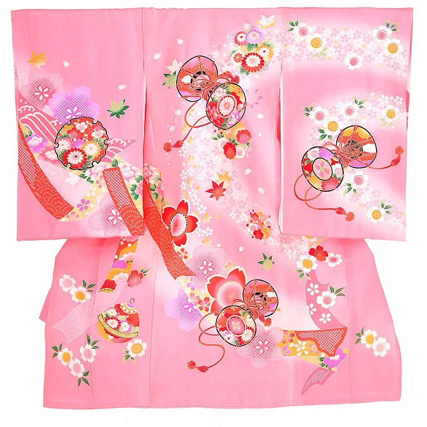 正絹 女児産着 ピンク 桜鼓  0123