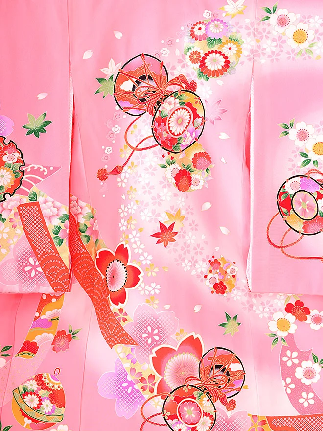 正絹 女児産着 ピンク 桜鼓  0123