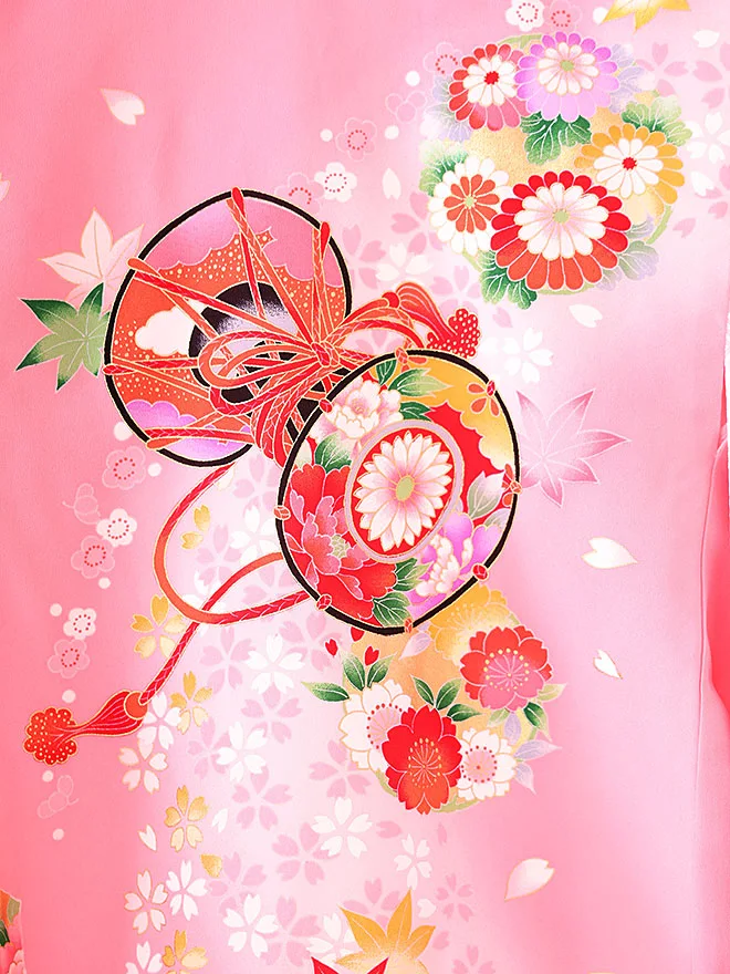 正絹 女児産着 ピンク 桜鼓  0123