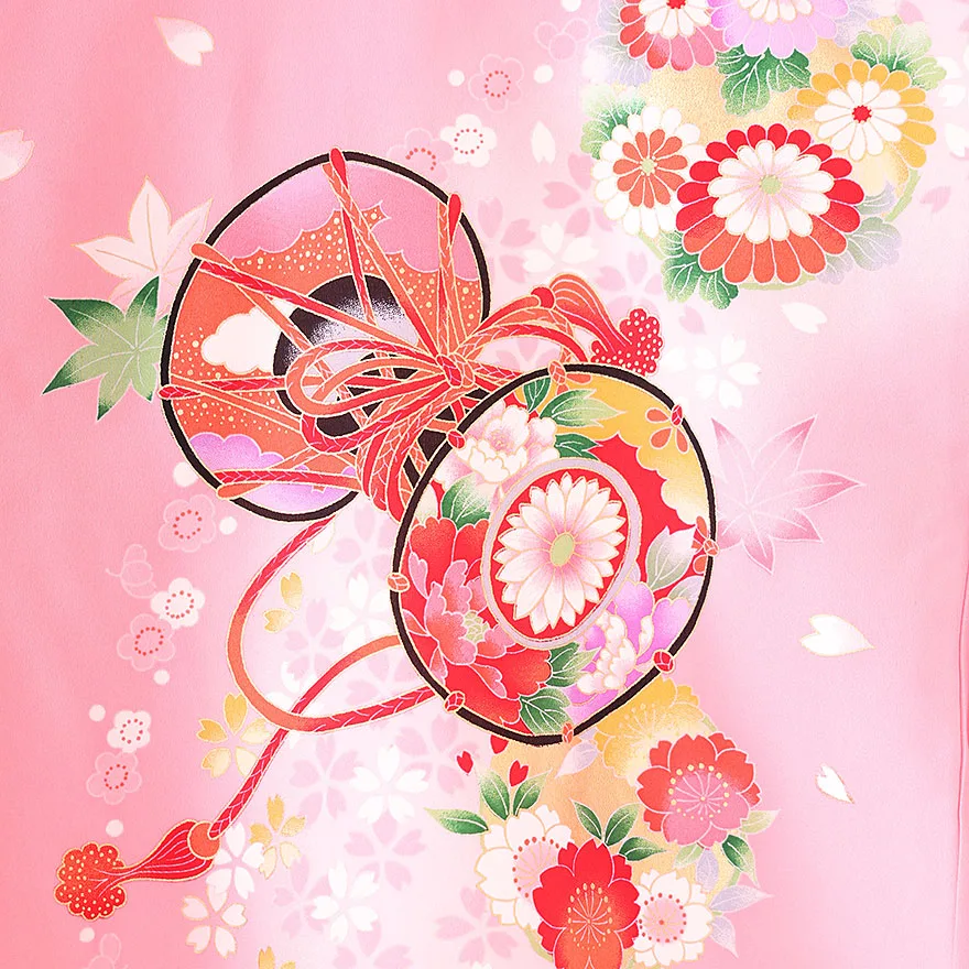 正絹 女児産着 ピンク 桜鼓  0123