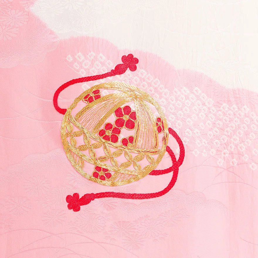 【正絹】日本製 女児産着 金駒刺繍 鞠 0128