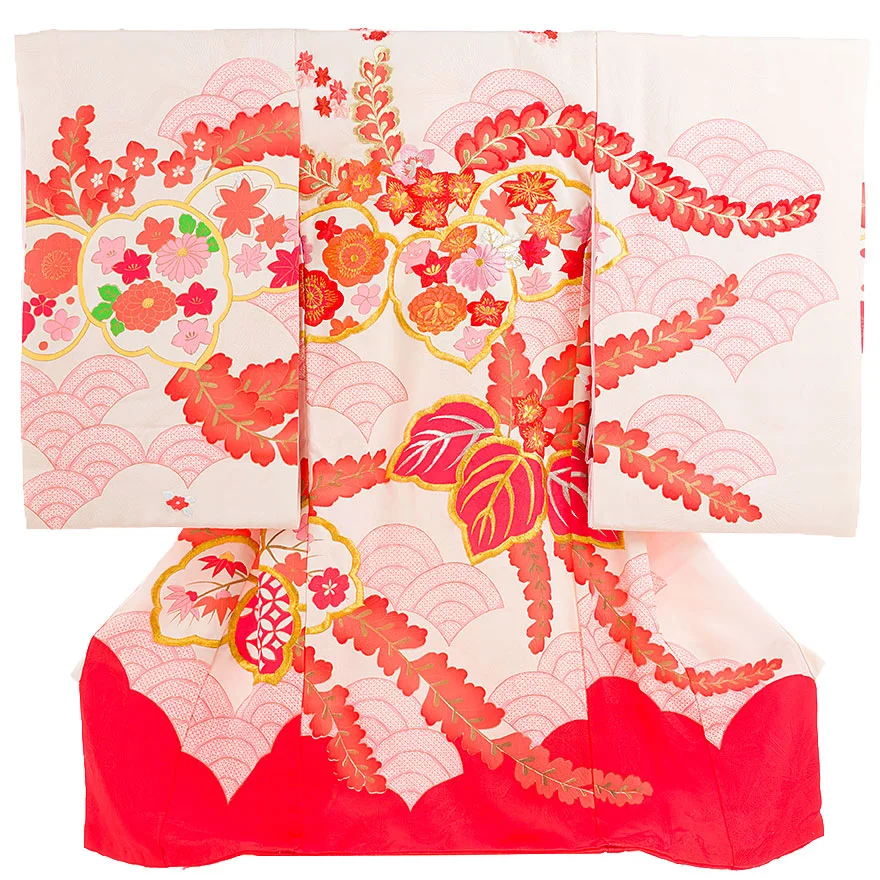 最高級 刺繍 産着 正絹 女児産着 白 0132