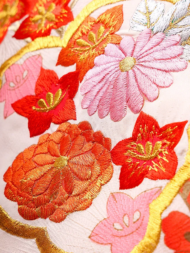最高級 刺繍 産着 正絹 女児産着 白 0132