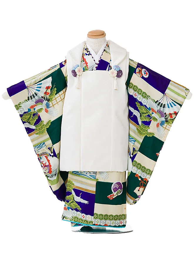 アンティーク 3歳男児被布 鶴 宝船 3322