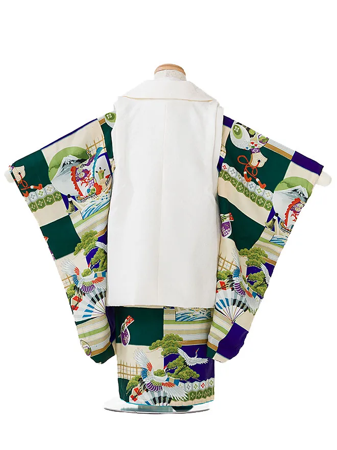 アンティーク 3歳男児被布 鶴 宝船 3322