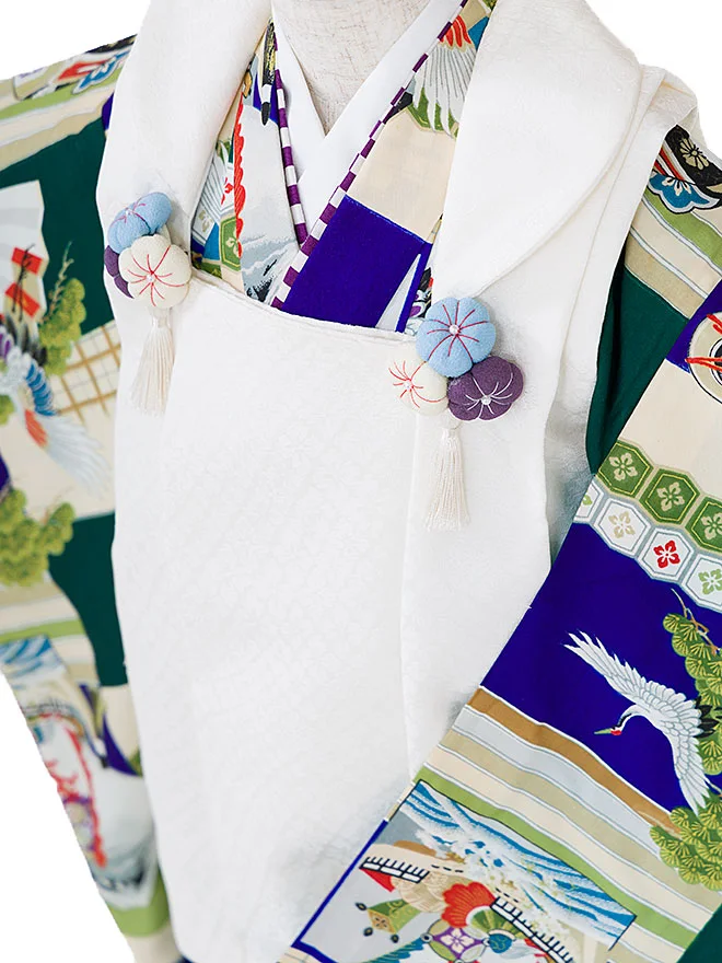 アンティーク 3歳男児被布 鶴 宝船 3322