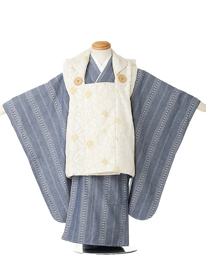 3歳男児被布 青グレー 3324