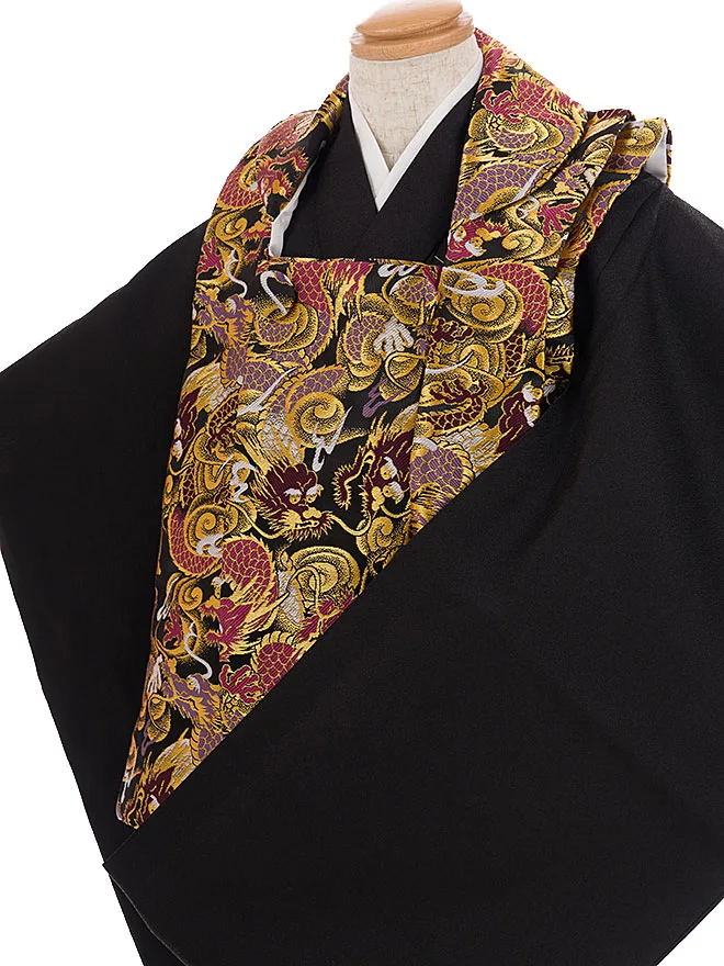3歳男児被布 ゴールド 龍 3332