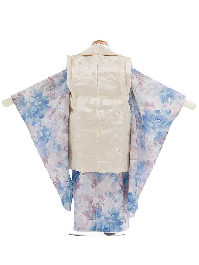 3歳男児被布 青水花 ｸﾘｰﾑ 3335