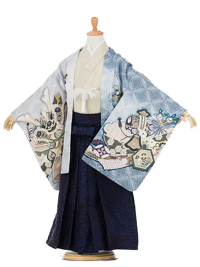 かんたん七五三 袴 白×水色 七宝 5774