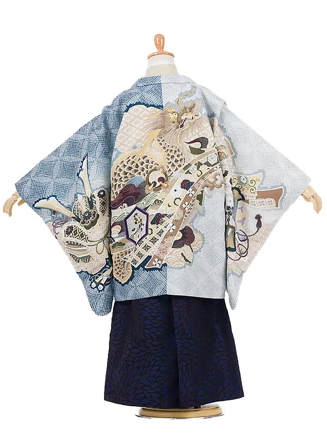 かんたん七五三 袴 白×水色 七宝 5774