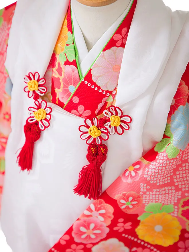 3歳女の子被布 赤 疋田桜 3243