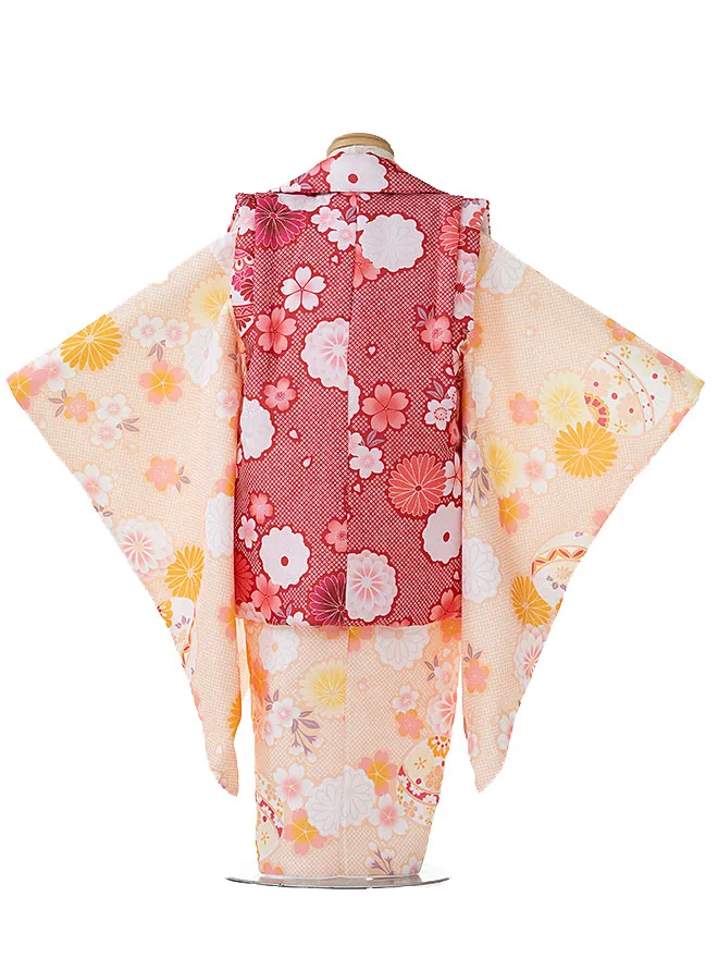 3歳 女の子 被布 黄色 毬 3517