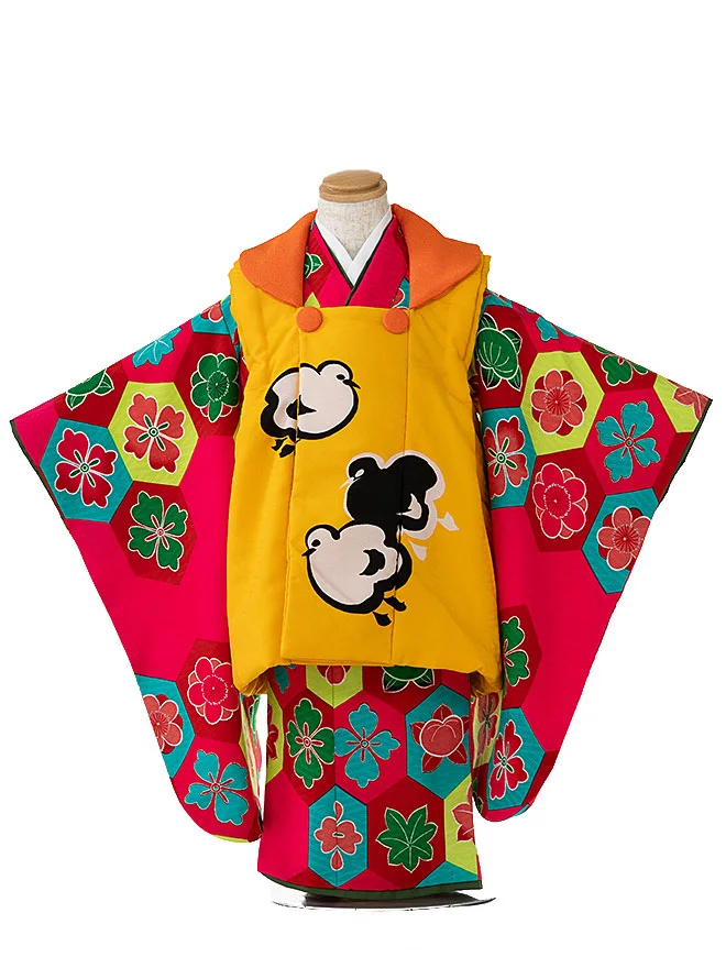 【モダンアンテナ】3歳女の子 被布 ピンク 小鳥 3531